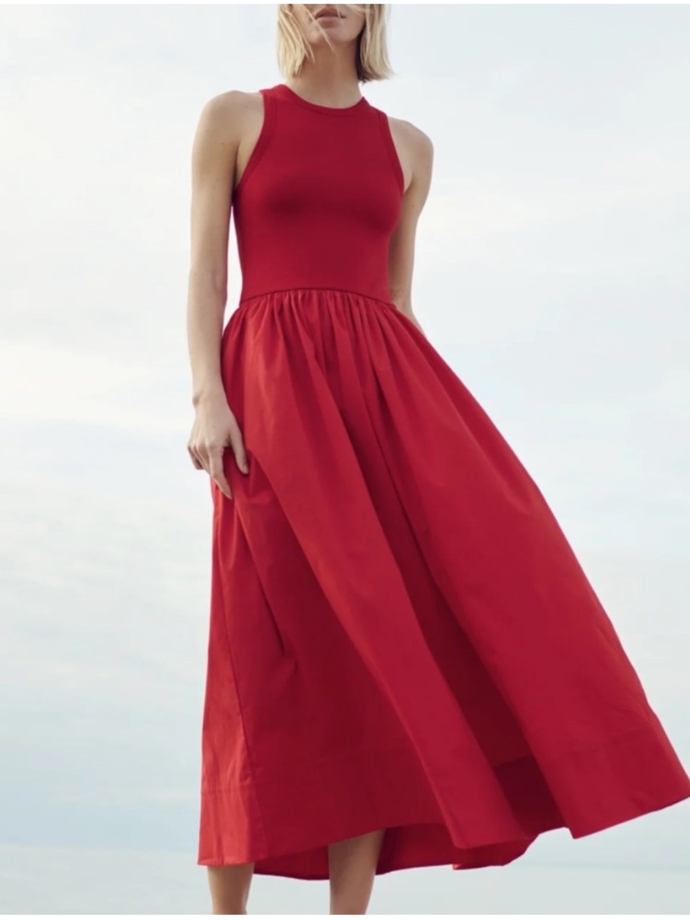 Sold Out NYC The RSVP Maxi Dress in Cherry Red Smocked Pockets Cotton Medium